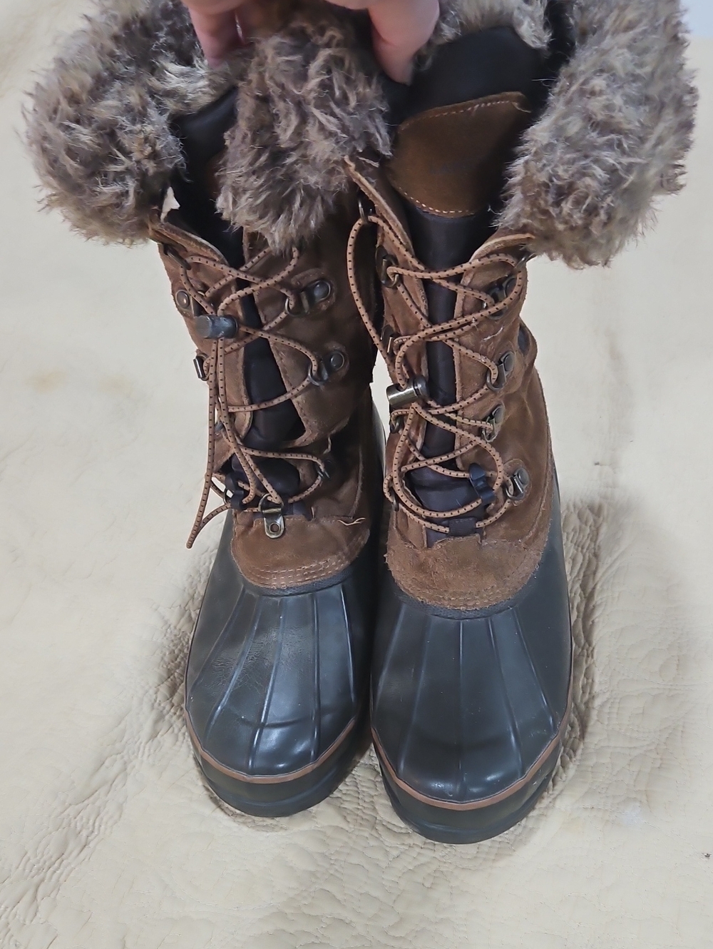 Lands' End Brown and Black Faux-Fur Lined Lace-Up Winter Boots
